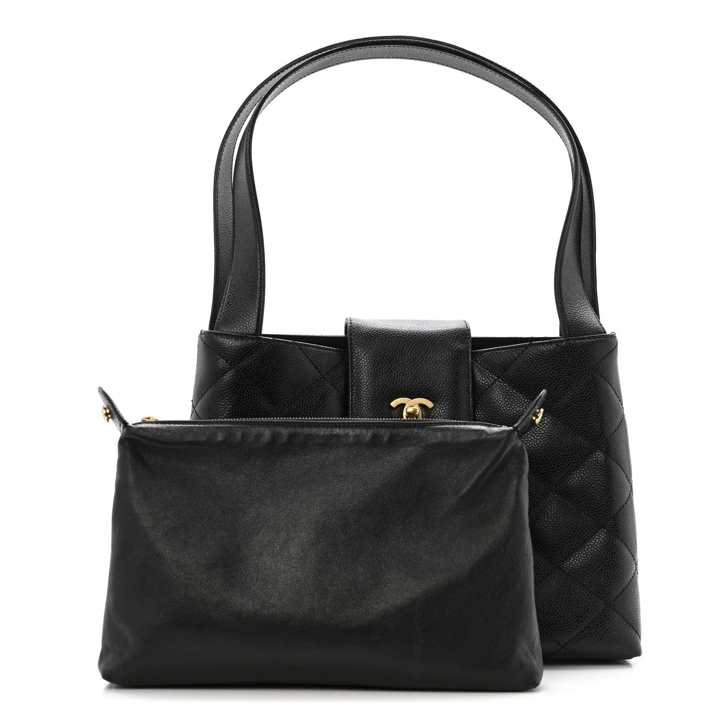 Caviar Diamond Flap Shoulder Bag Black - Image 3