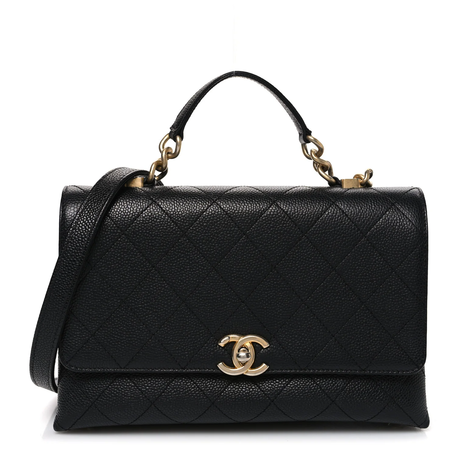 Caviar Diamond Stitched Small Top Handle Flap Black