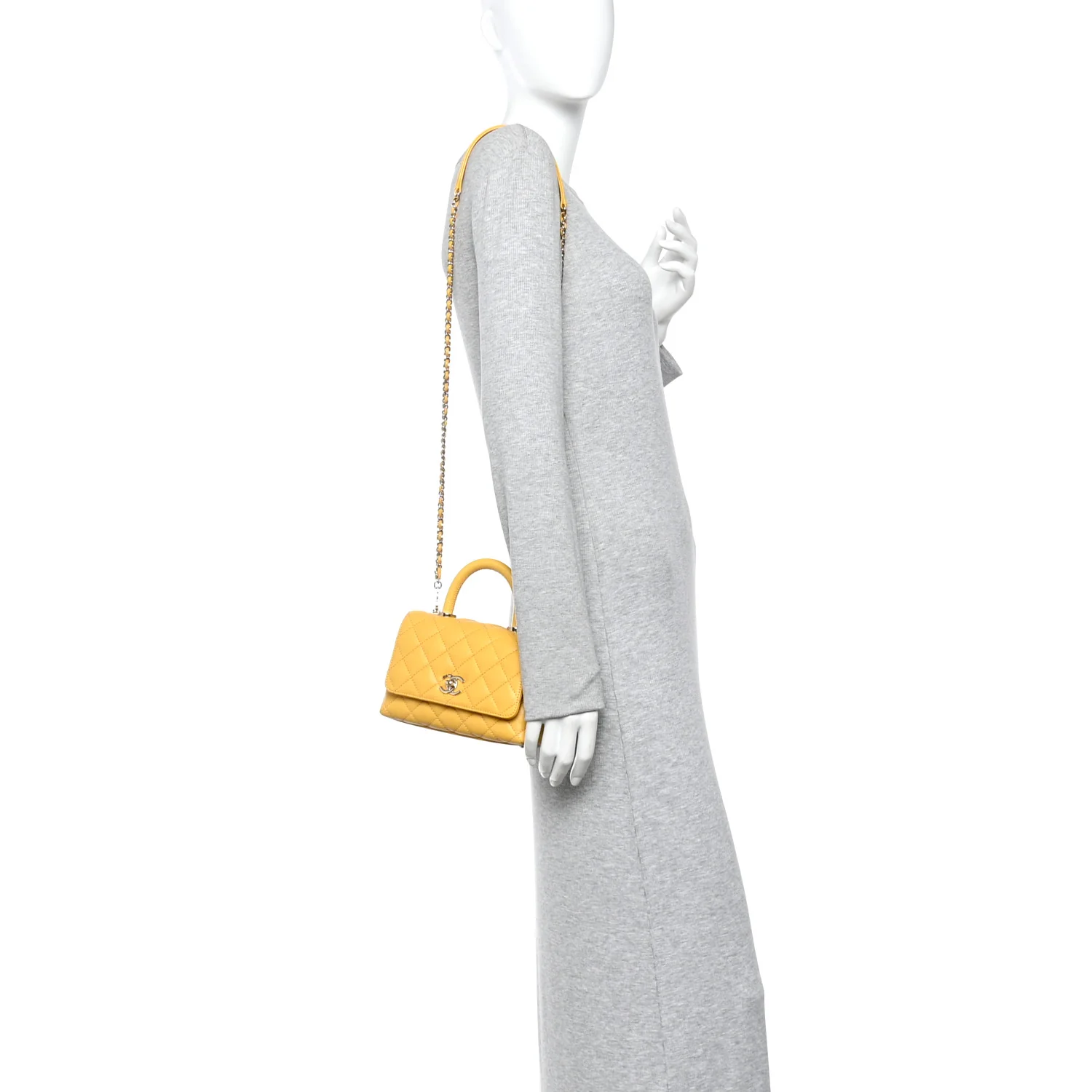 Caviar Lizard Embossed Quilted Extra Mini Coco Handle Flap Yellow - Image 2