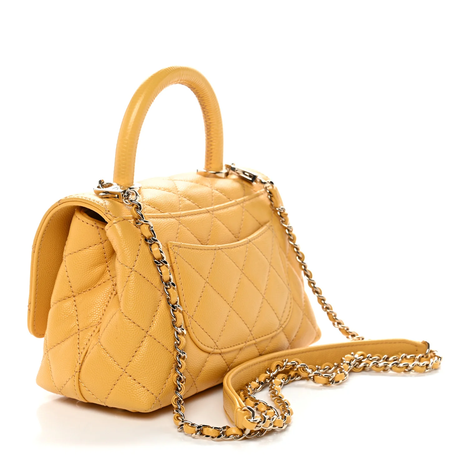 Caviar Lizard Embossed Quilted Extra Mini Coco Handle Flap Yellow - Image 3