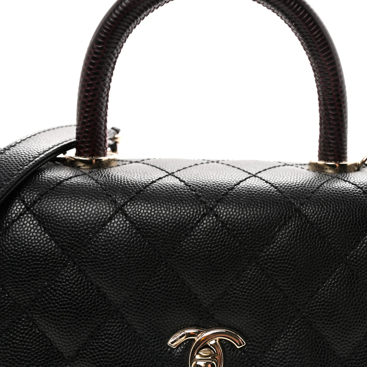 Caviar Lizard Embossed Quilted Mini Coco Handle Flap Black - Image 8