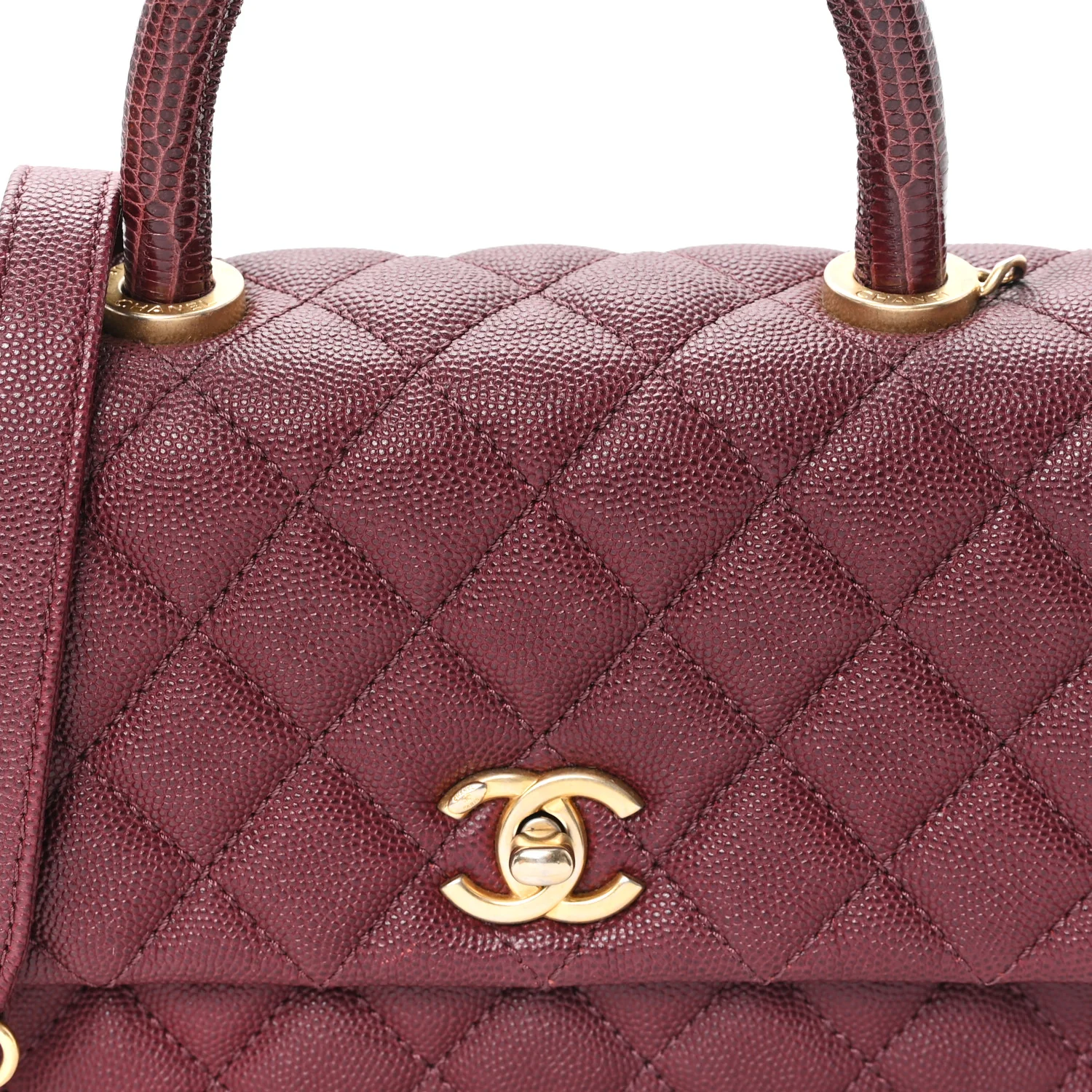Caviar Lizard Embossed Quilted Mini Coco Handle Flap Burgundy - Image 8