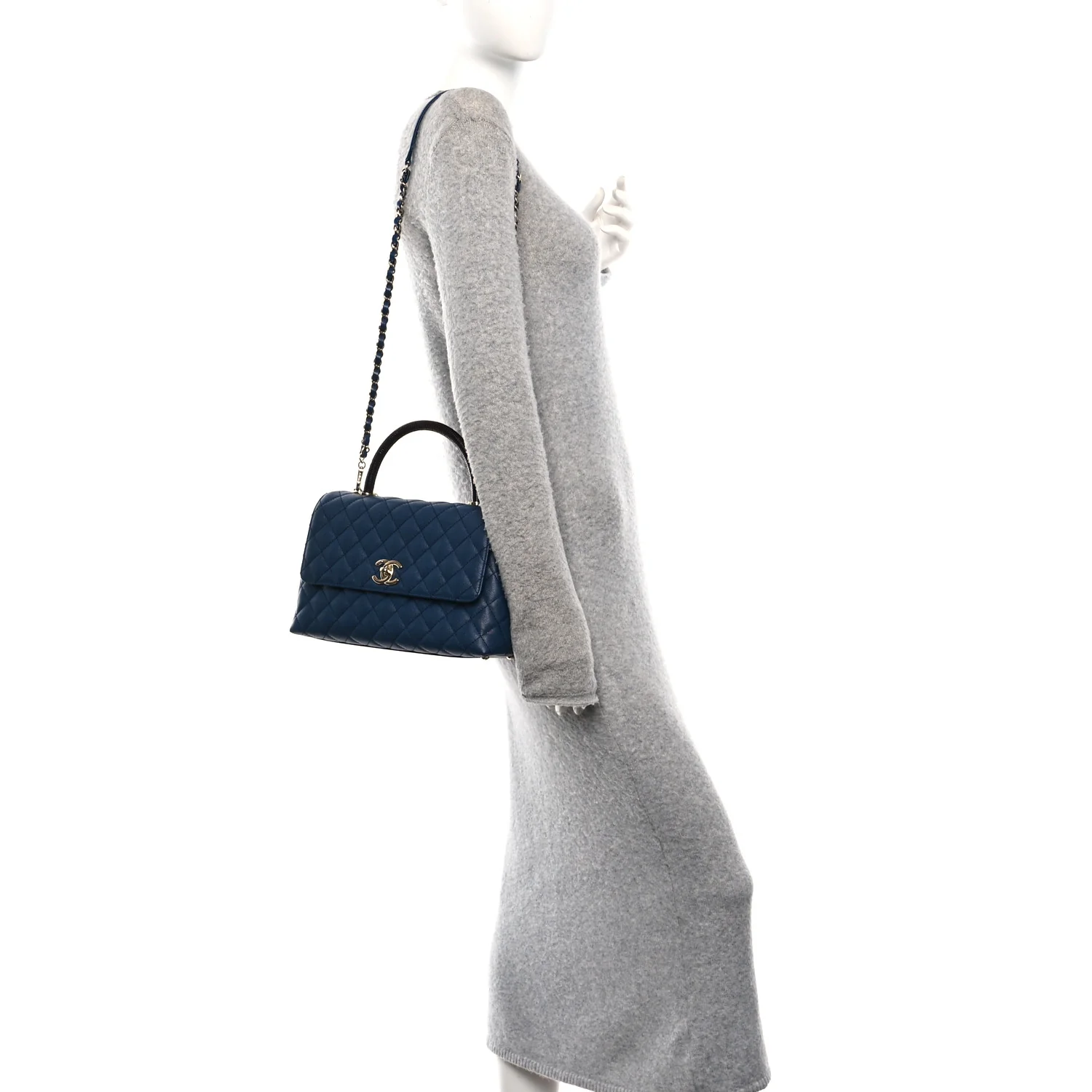 Caviar Lizard Embossed Quilted Small Coco Handle Flap Dark Blue - Image 2