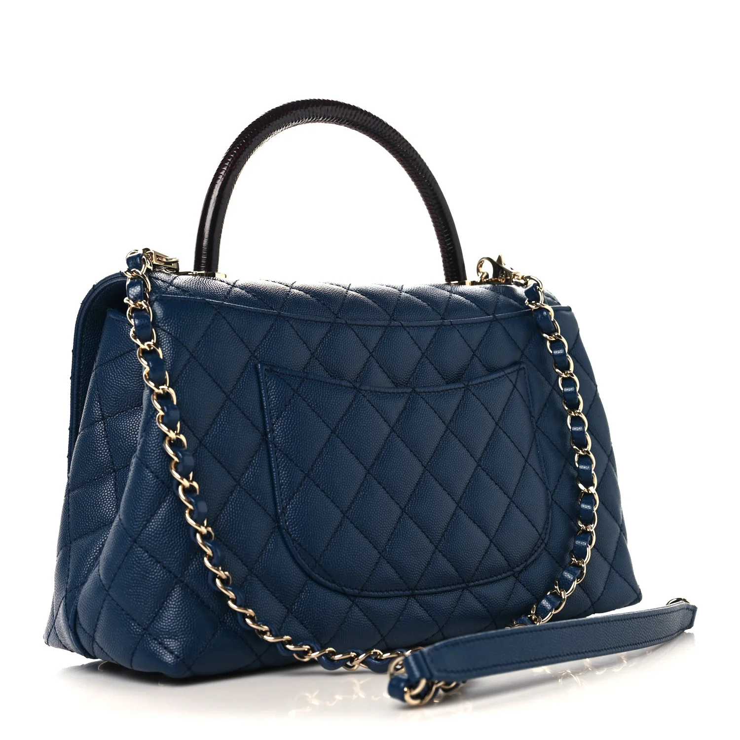 Caviar Lizard Embossed Quilted Small Coco Handle Flap Dark Blue - Image 3