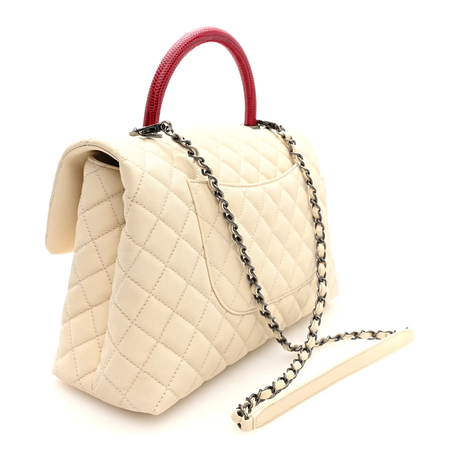 Caviar Lizard Quilted Medium Coco Handle Flap White - Image 3