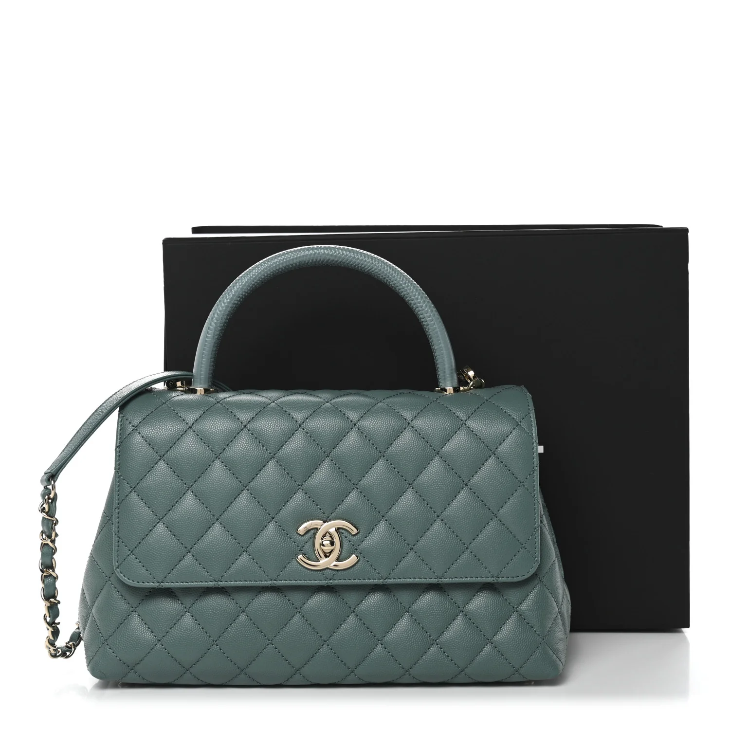 Caviar Lizard Quilted Small Coco Handle Flap Green - Image 11