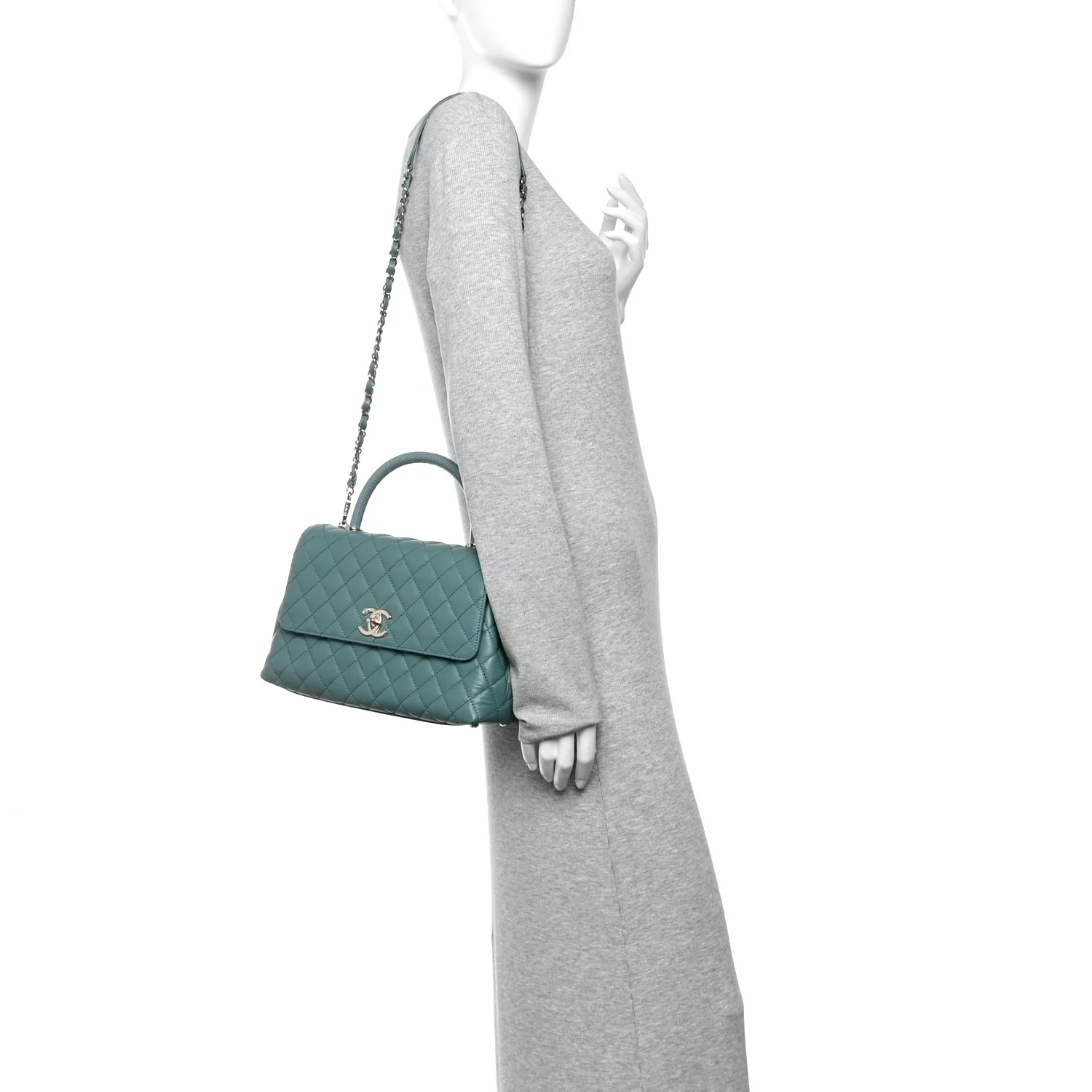 Caviar Lizard Quilted Small Coco Handle Flap Green - Image 2