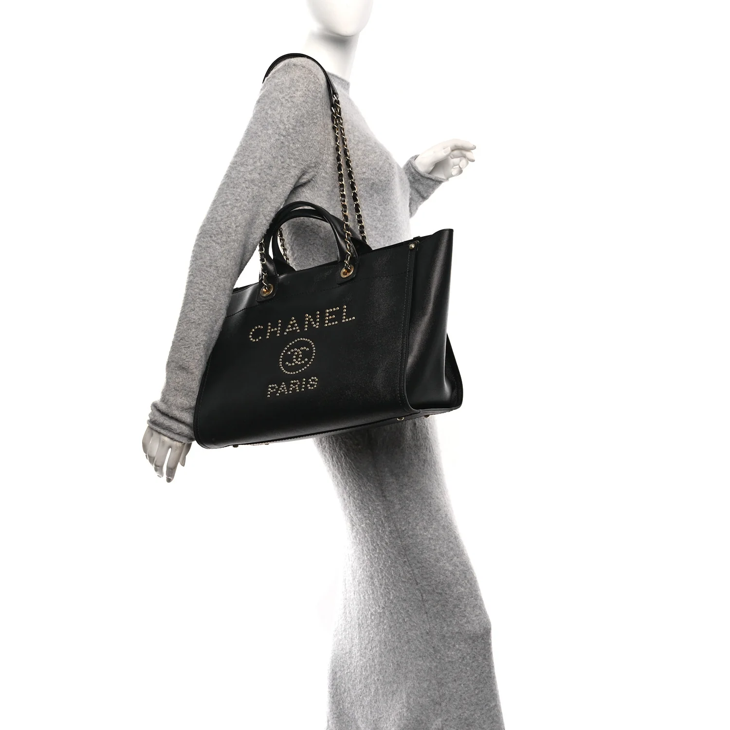 Caviar Medium Studded Deauville Tote Black - Image 2