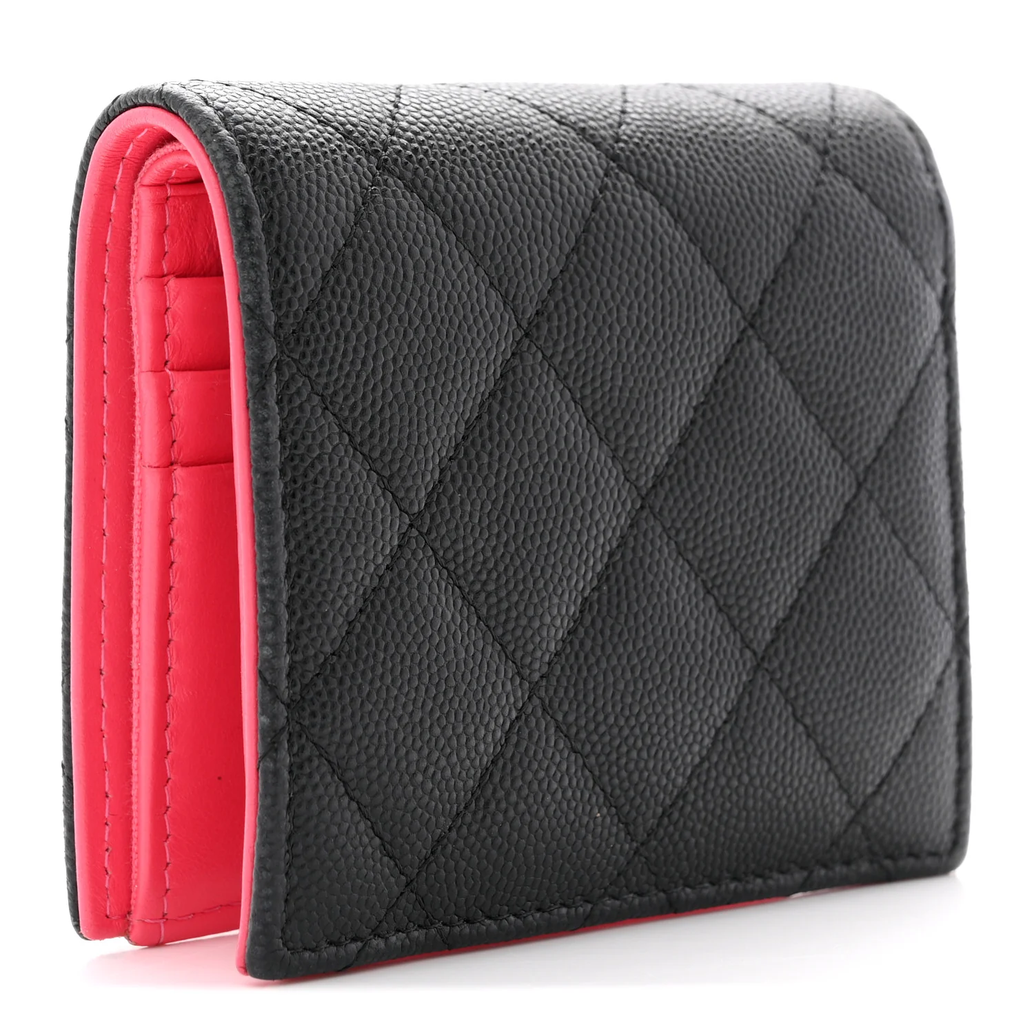 Caviar Metal Perforated Quilted CC Compact Bifold Wallet Black - Image 3