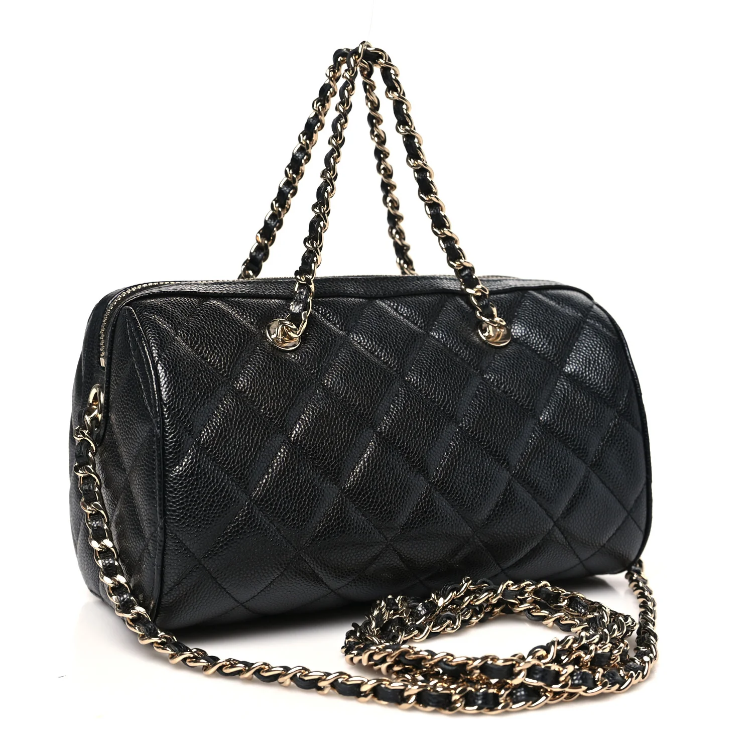 Caviar Quilted Barrel Clutch With Chain Black - Image 3
