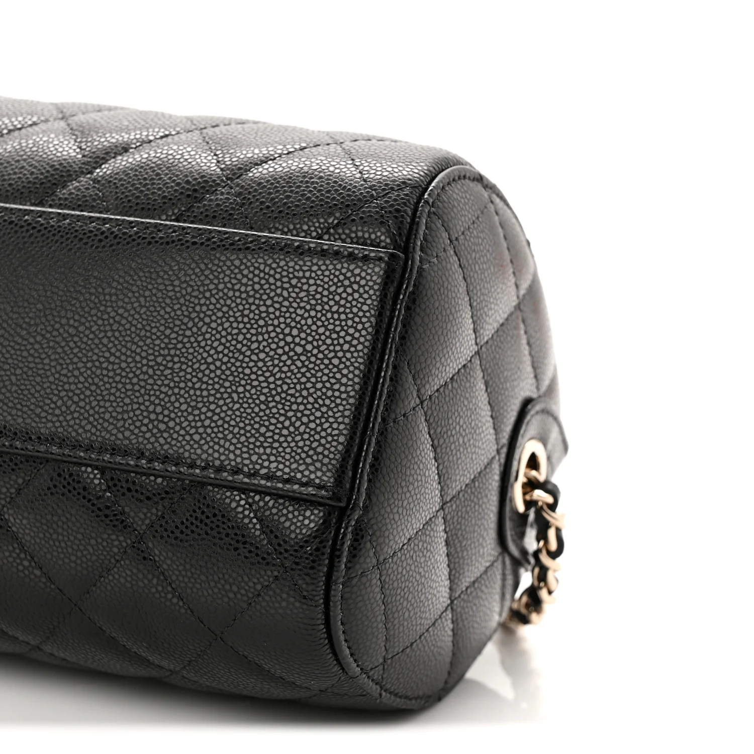 Caviar Quilted Barrel Clutch With Chain Black - Image 10