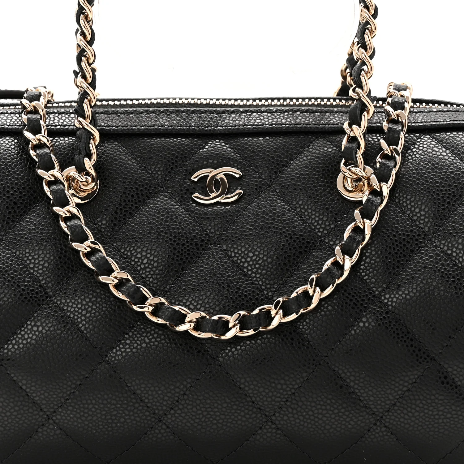 Caviar Quilted Barrel Clutch With Chain Black - Image 8