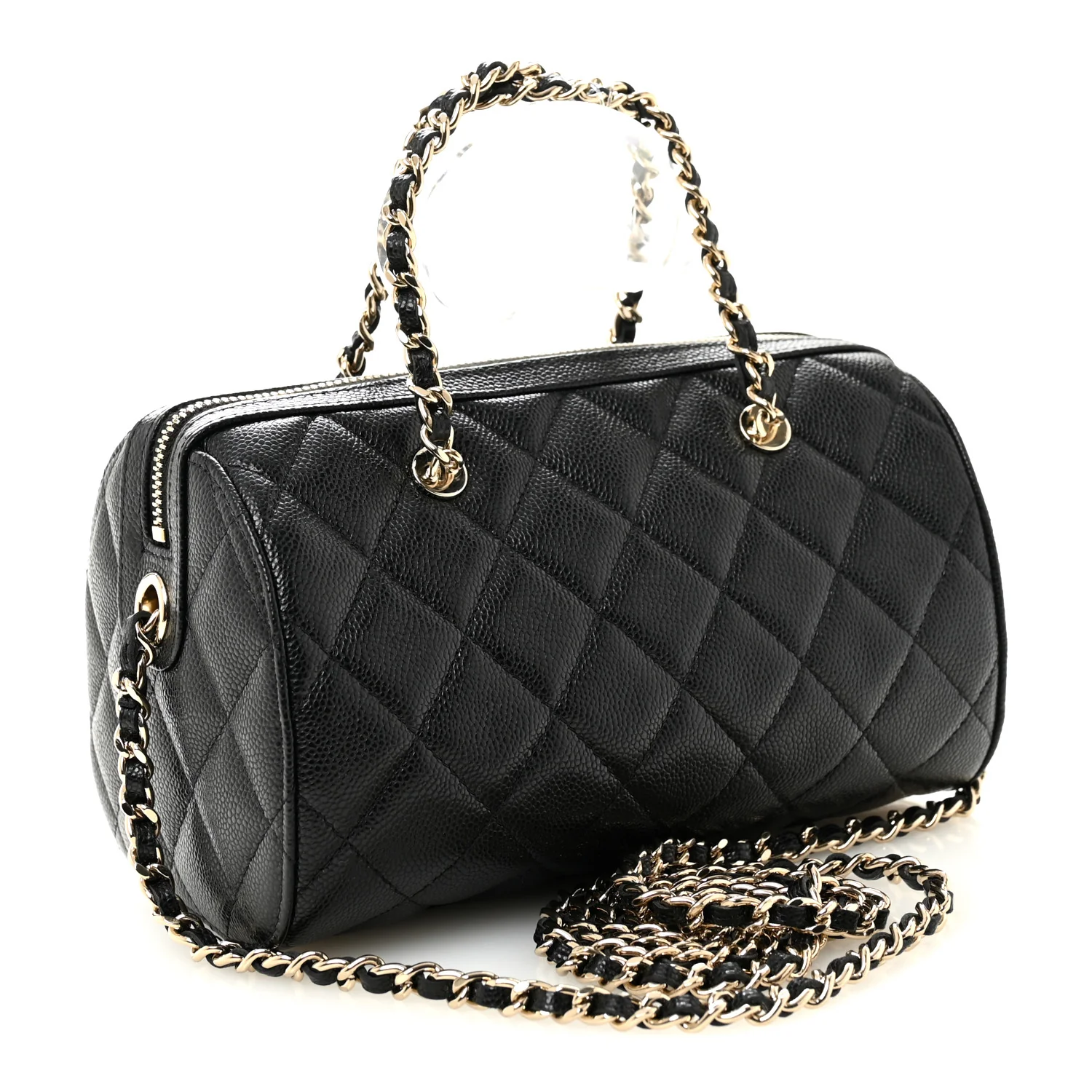 Caviar Quilted Barrel Clutch With Chain Black - Image 3
