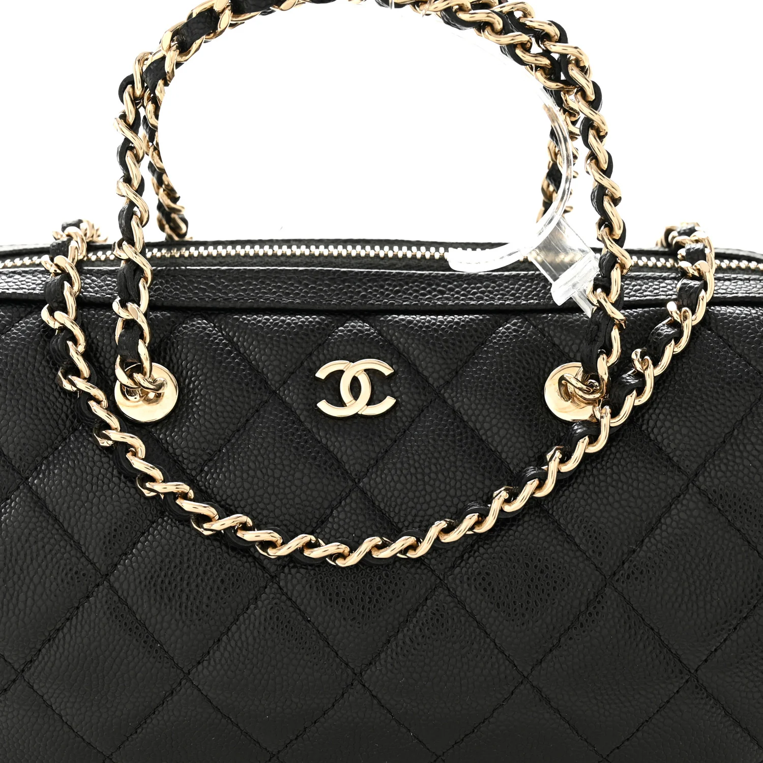 Caviar Quilted Barrel Clutch With Chain Black - Image 8