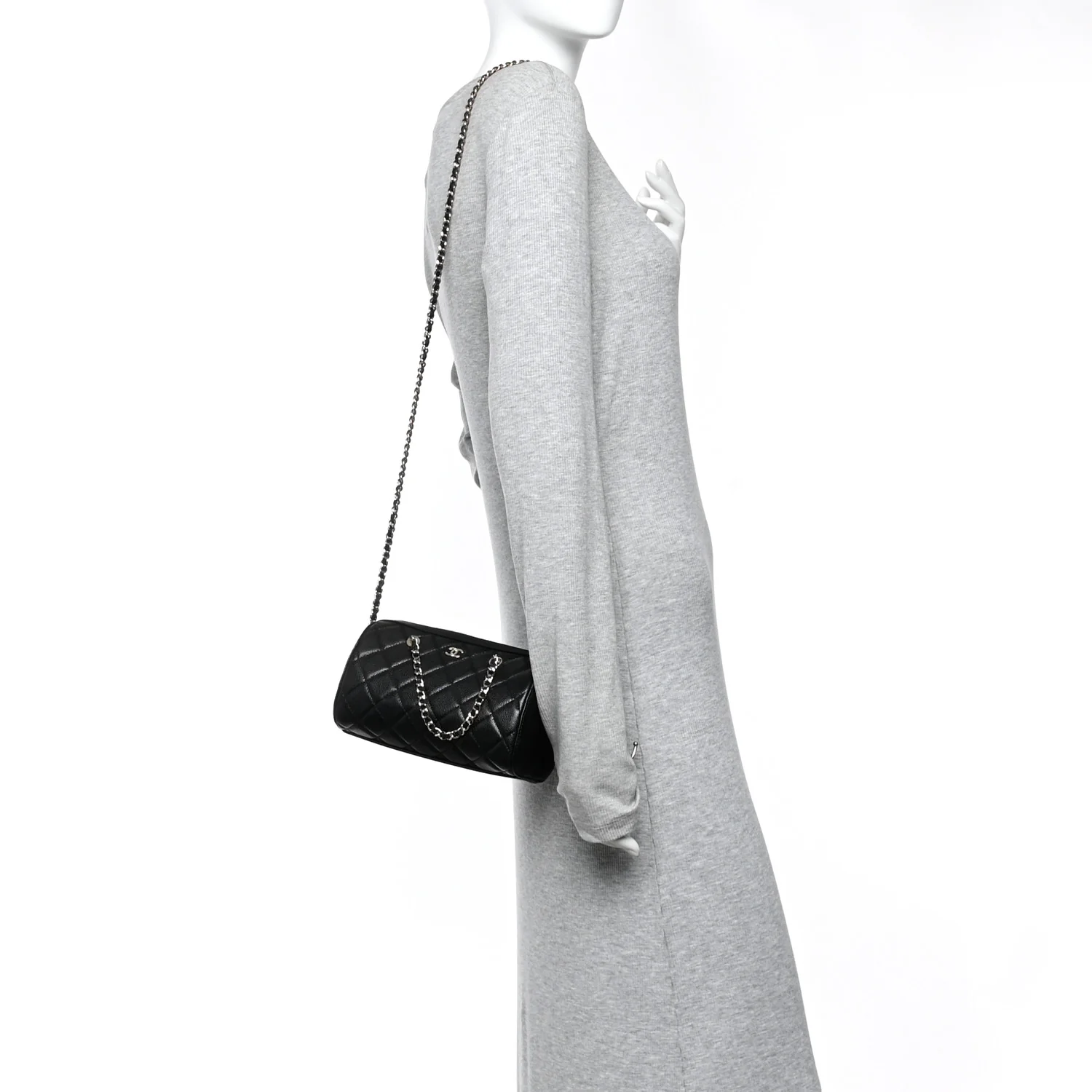 Caviar Quilted Barrel Clutch With Chain  Black - Image 2