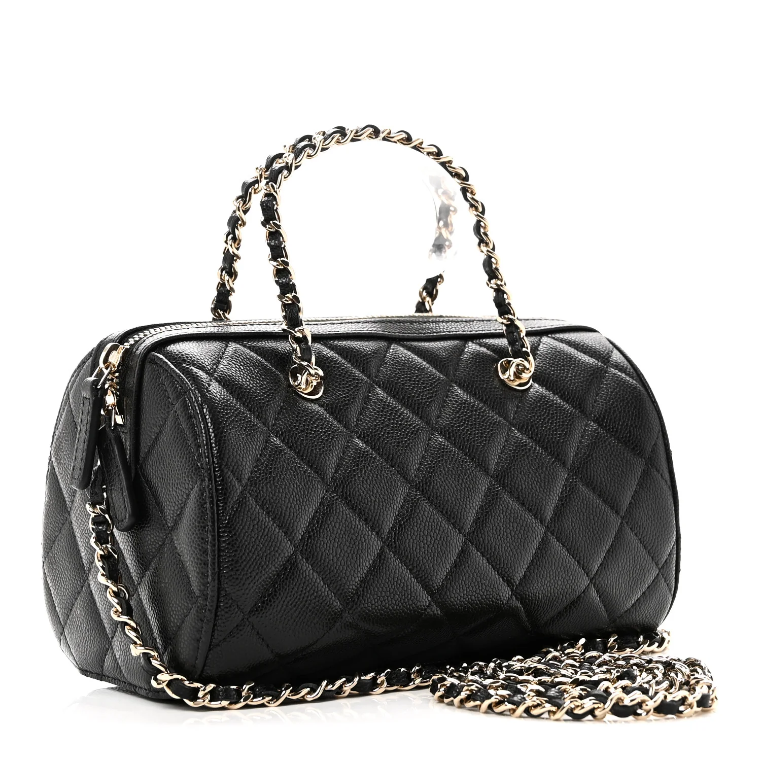 Caviar Quilted Barrel Clutch With Chain  Black - Image 3