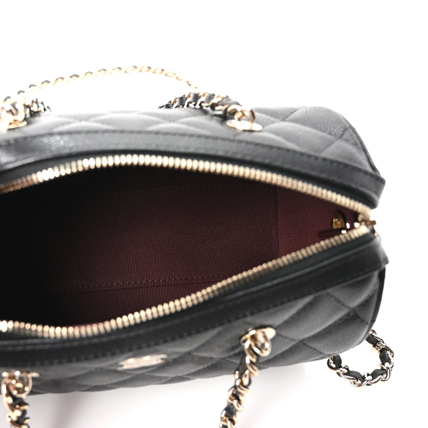 Caviar Quilted Barrel Clutch With Chain Black - Image 5