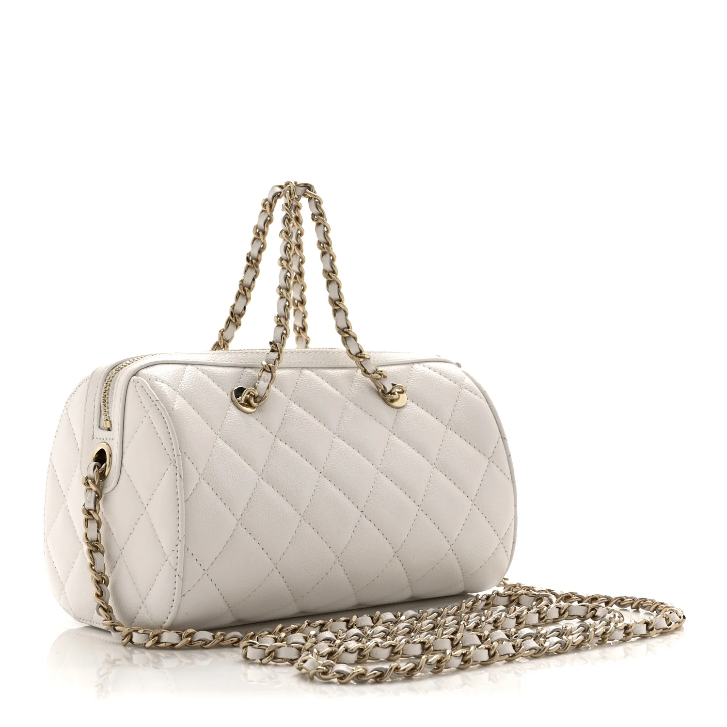 Caviar Quilted Barrel Clutch With Chain White - Image 3