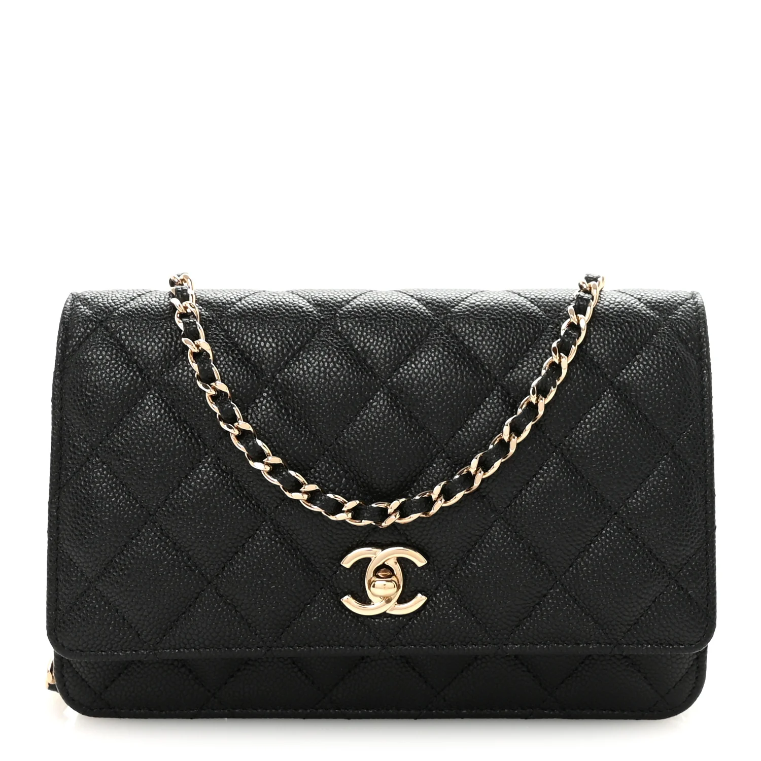 Caviar Quilted Bow Wallet On Chain WOC Black
