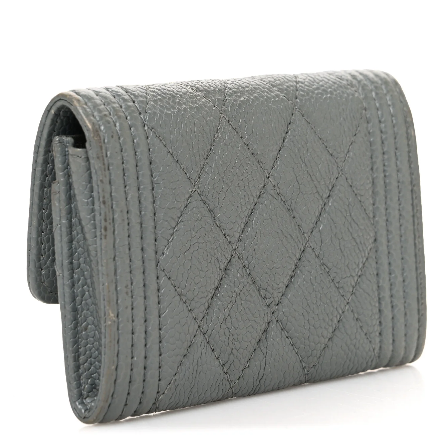 Caviar Quilted Boy Flap Card Holder Grey - Image 3