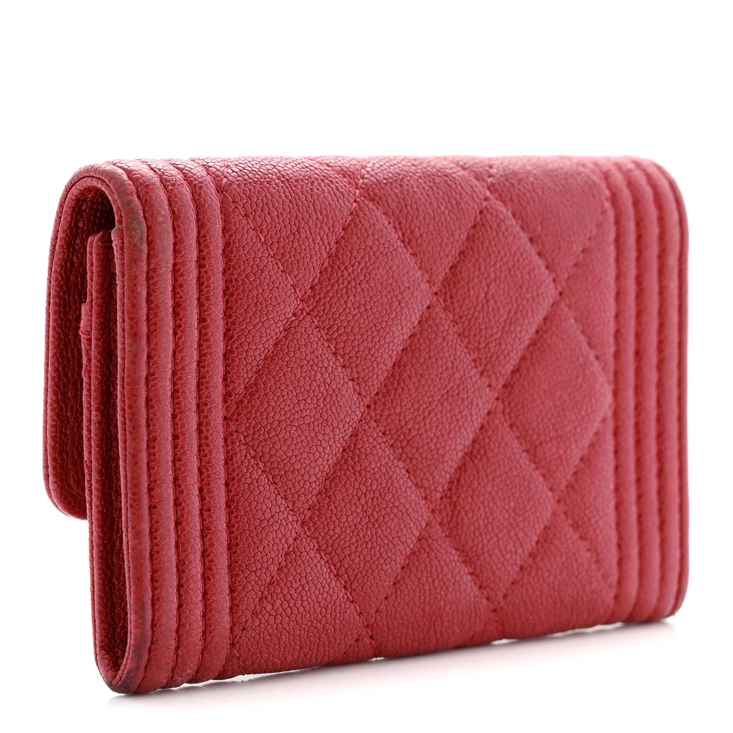 Caviar Quilted Boy Flap Card Holder Wallet Red - Image 3