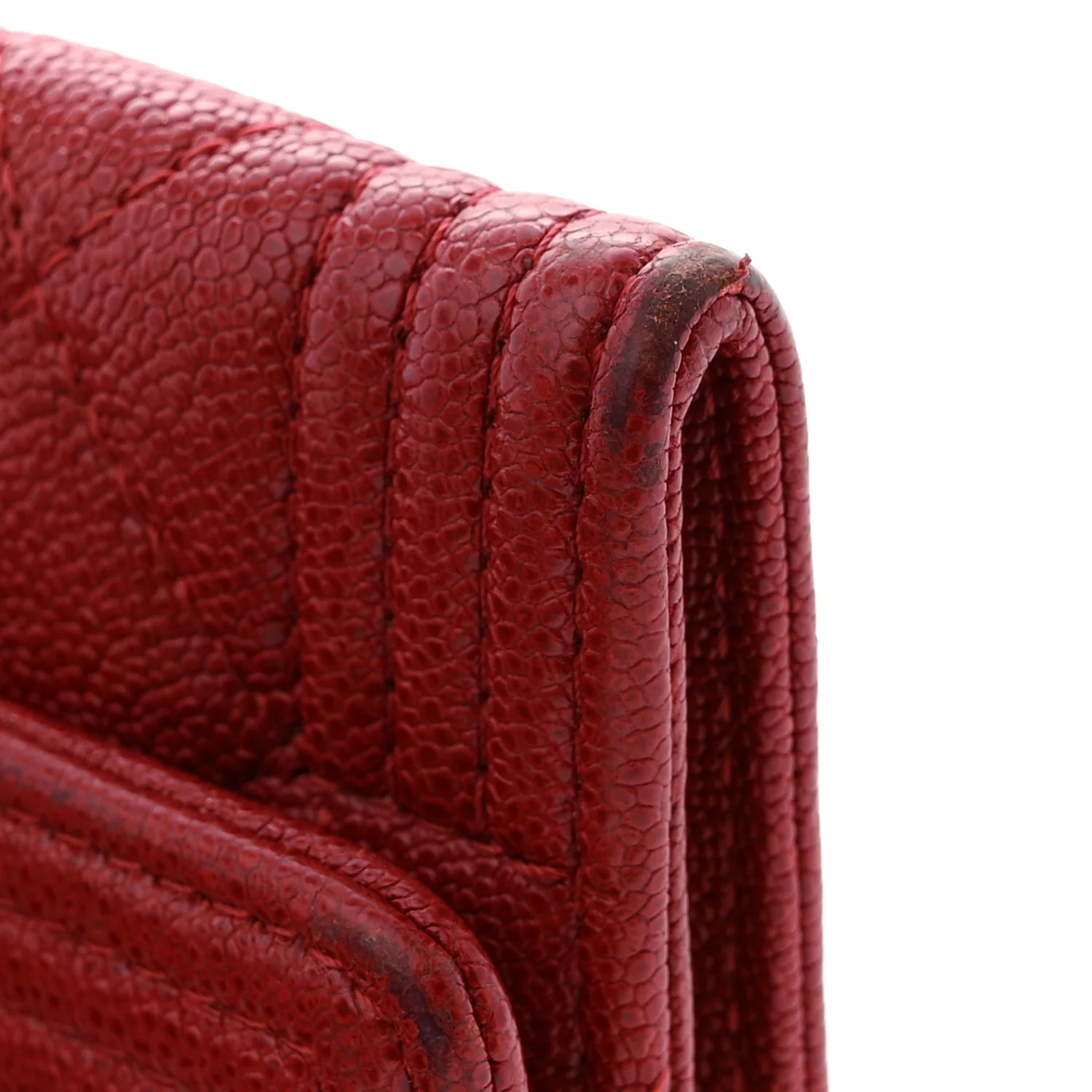 Caviar Quilted Boy Flap Card Holder Wallet Red - Image 9