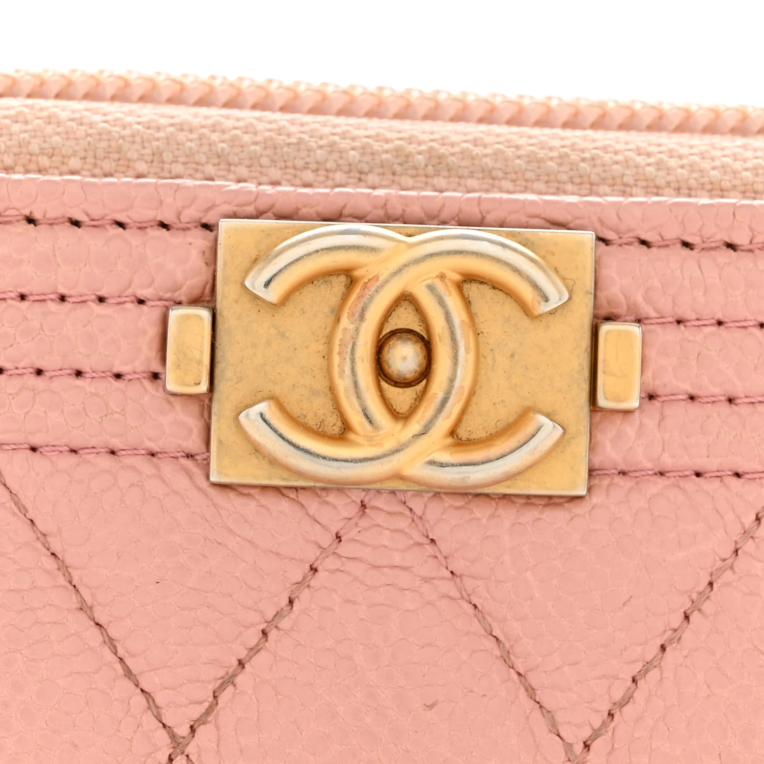 Caviar Quilted Boy Zip Around Coin Purse Wallet Light Pink - Image 10