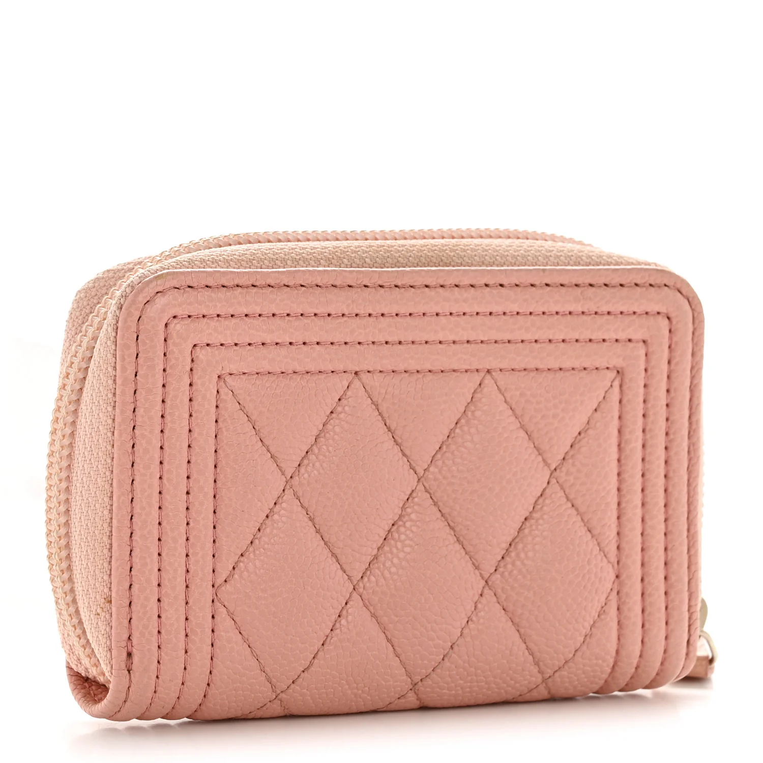 Caviar Quilted Boy Zip Around Coin Purse Wallet Light Pink - Image 3