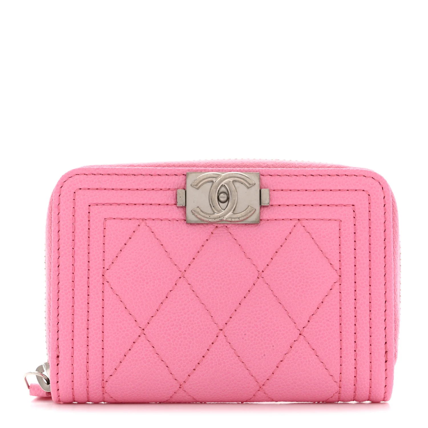 Caviar Quilted Boy Zip Around Coin Purse Wallet Pink