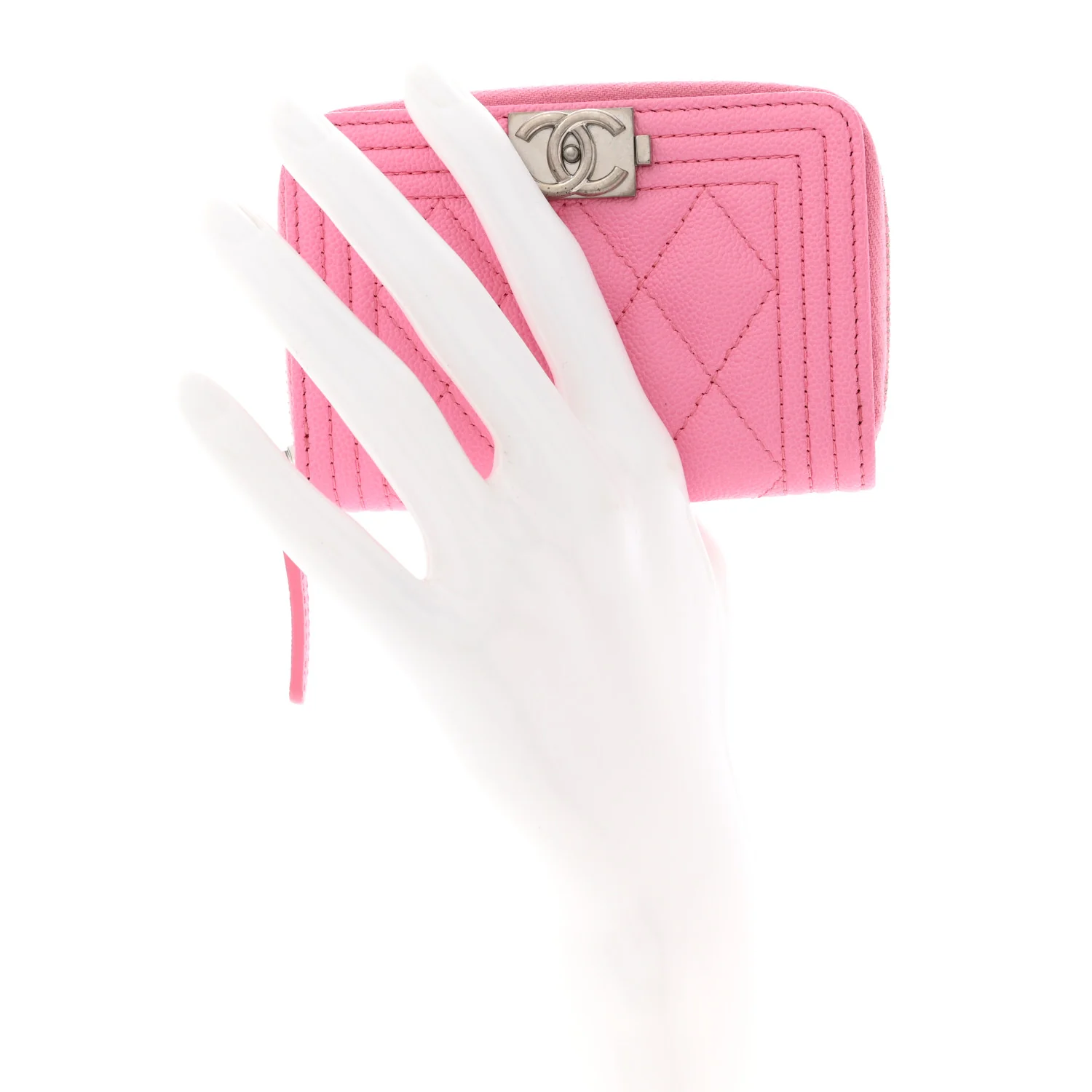 Caviar Quilted Boy Zip Around Coin Purse Wallet Pink - Image 2