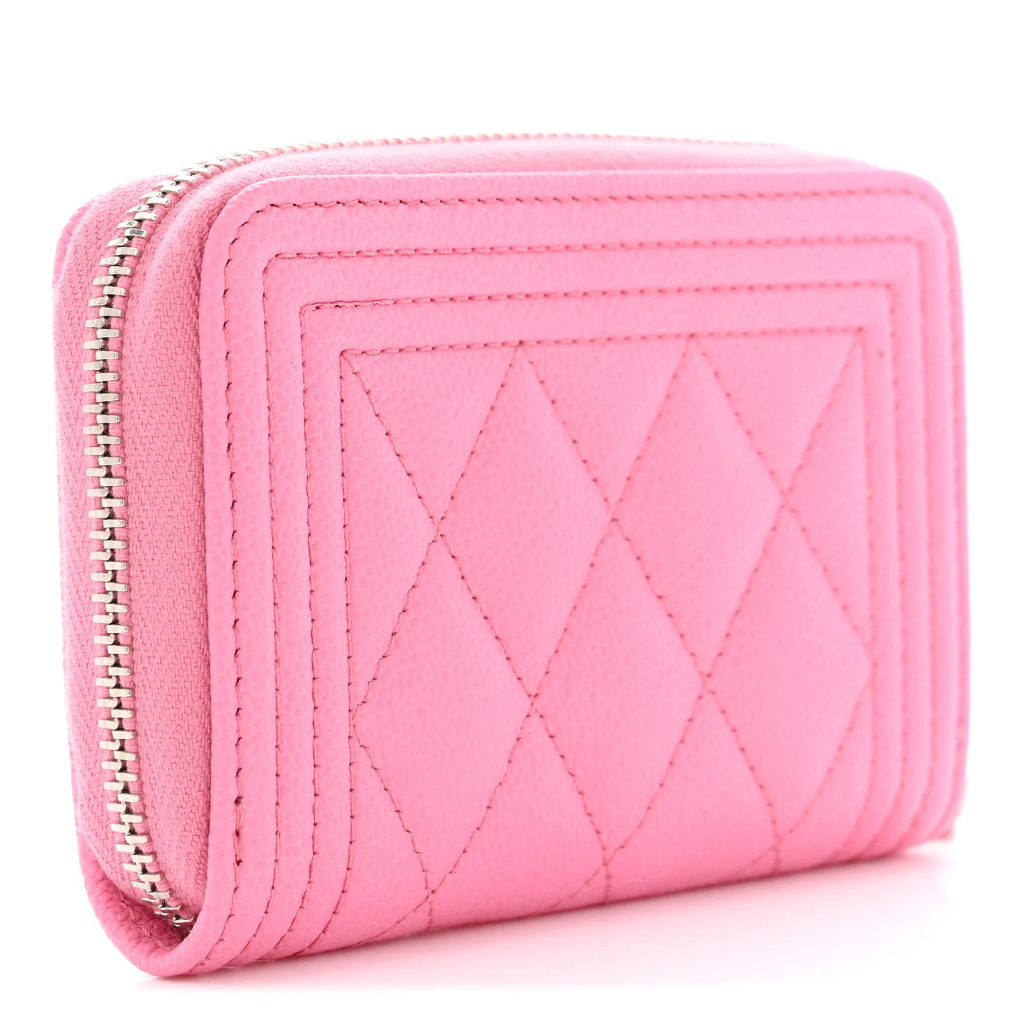 Caviar Quilted Boy Zip Around Coin Purse Wallet Pink - Image 3