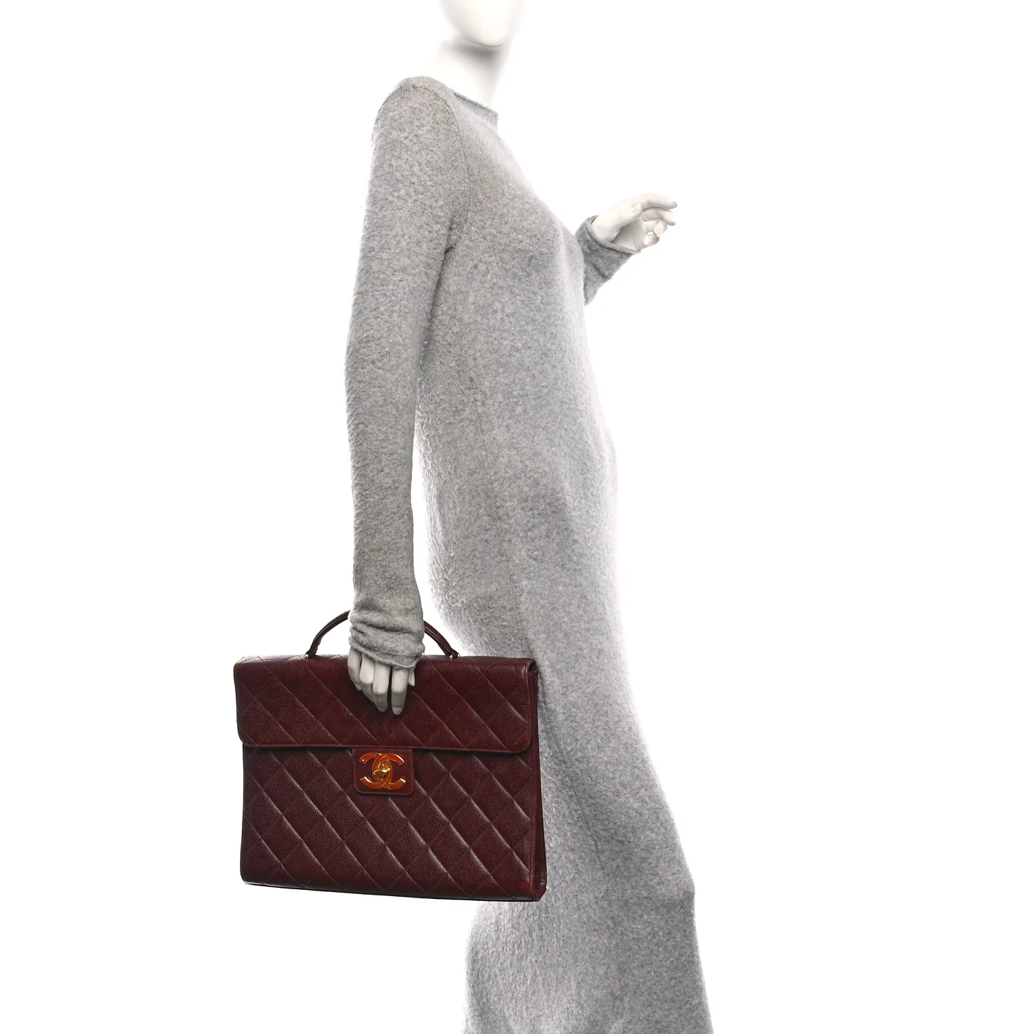 Caviar Quilted Briefcase Laptop Bag Burgundy - Image 2