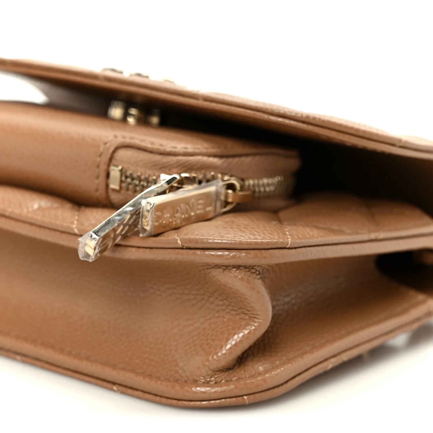 Caviar Quilted Business Affinity Clutch With Chain Flap Camel - Image 10