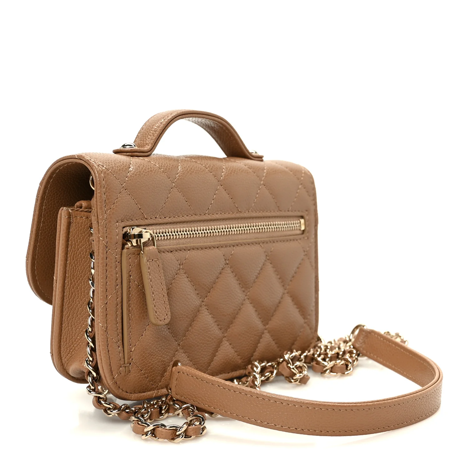 Caviar Quilted Business Affinity Clutch With Chain Flap Camel - Image 3
