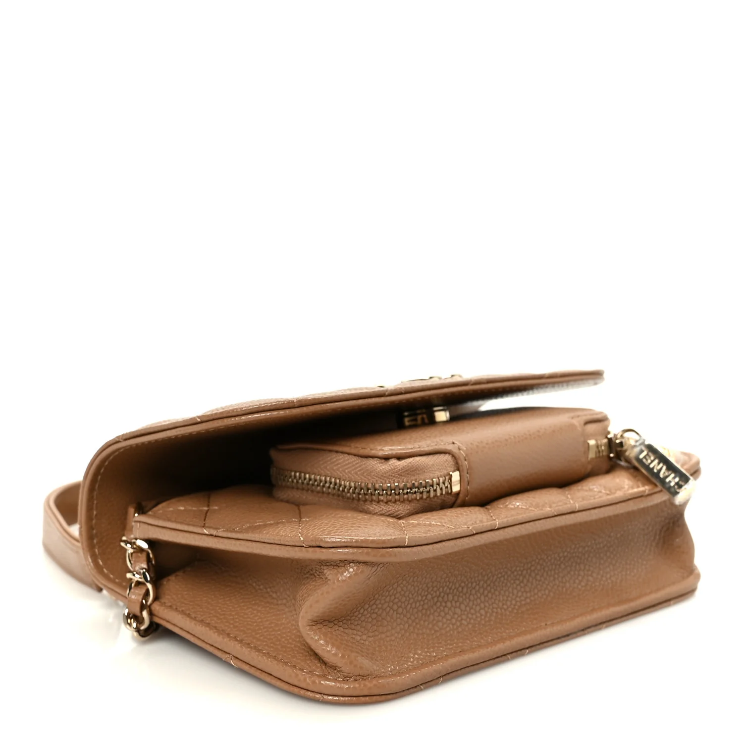 Caviar Quilted Business Affinity Clutch With Chain Flap Camel - Image 4