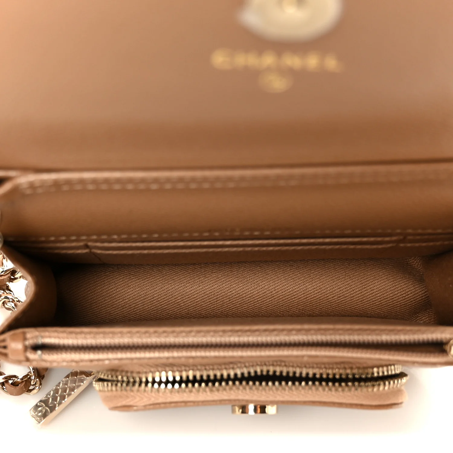 Caviar Quilted Business Affinity Clutch With Chain Flap Camel - Image 5