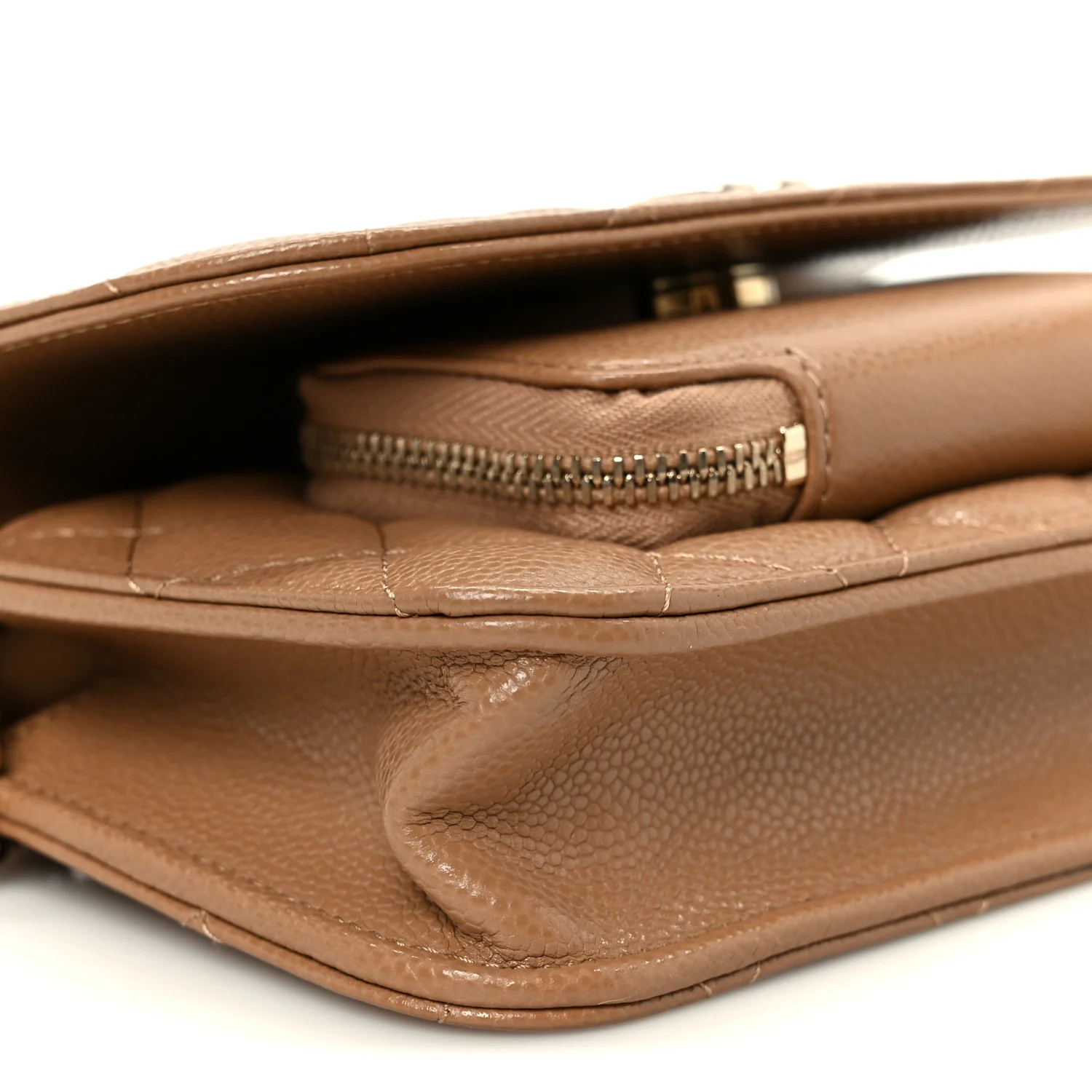 Caviar Quilted Business Affinity Clutch With Chain Flap Camel - Image 9