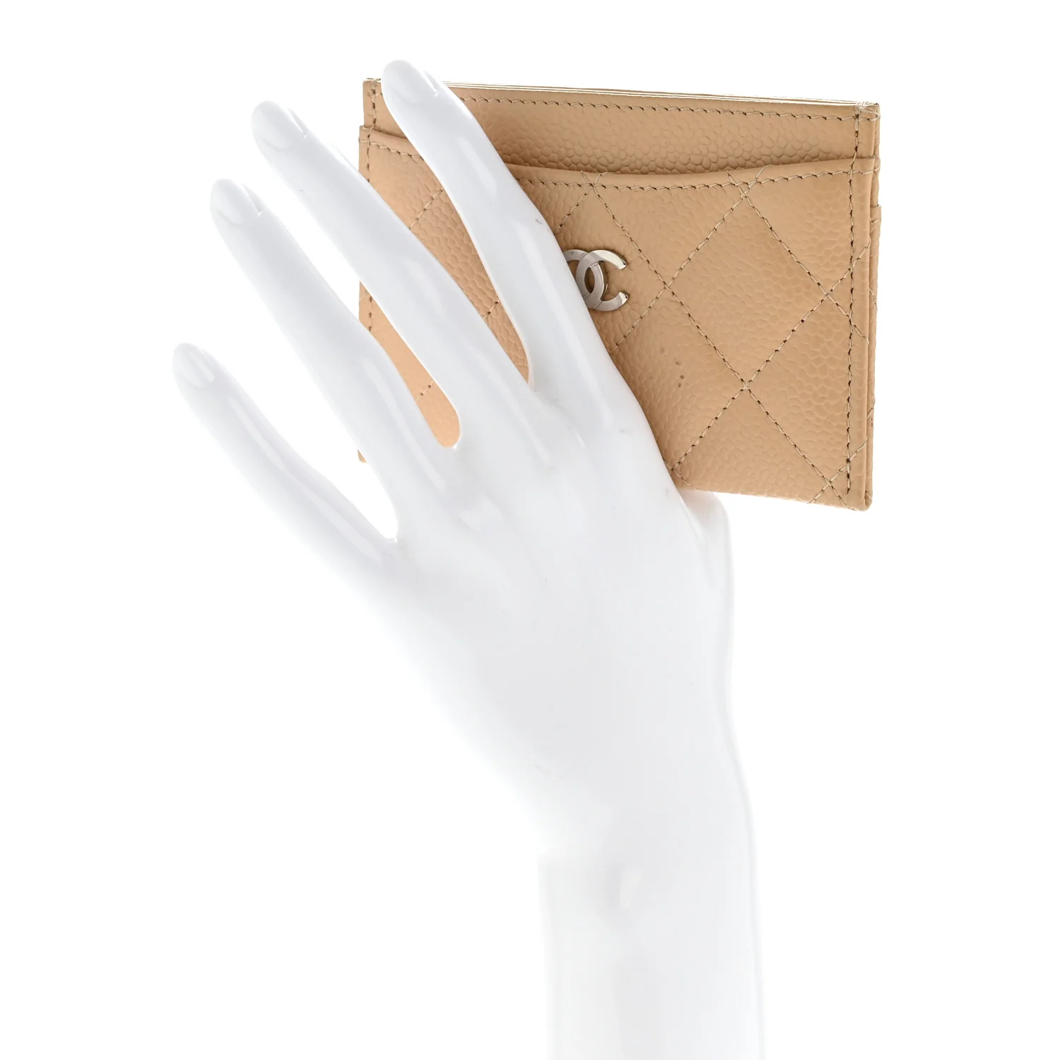 Caviar Quilted Card Holder Beige - Image 2