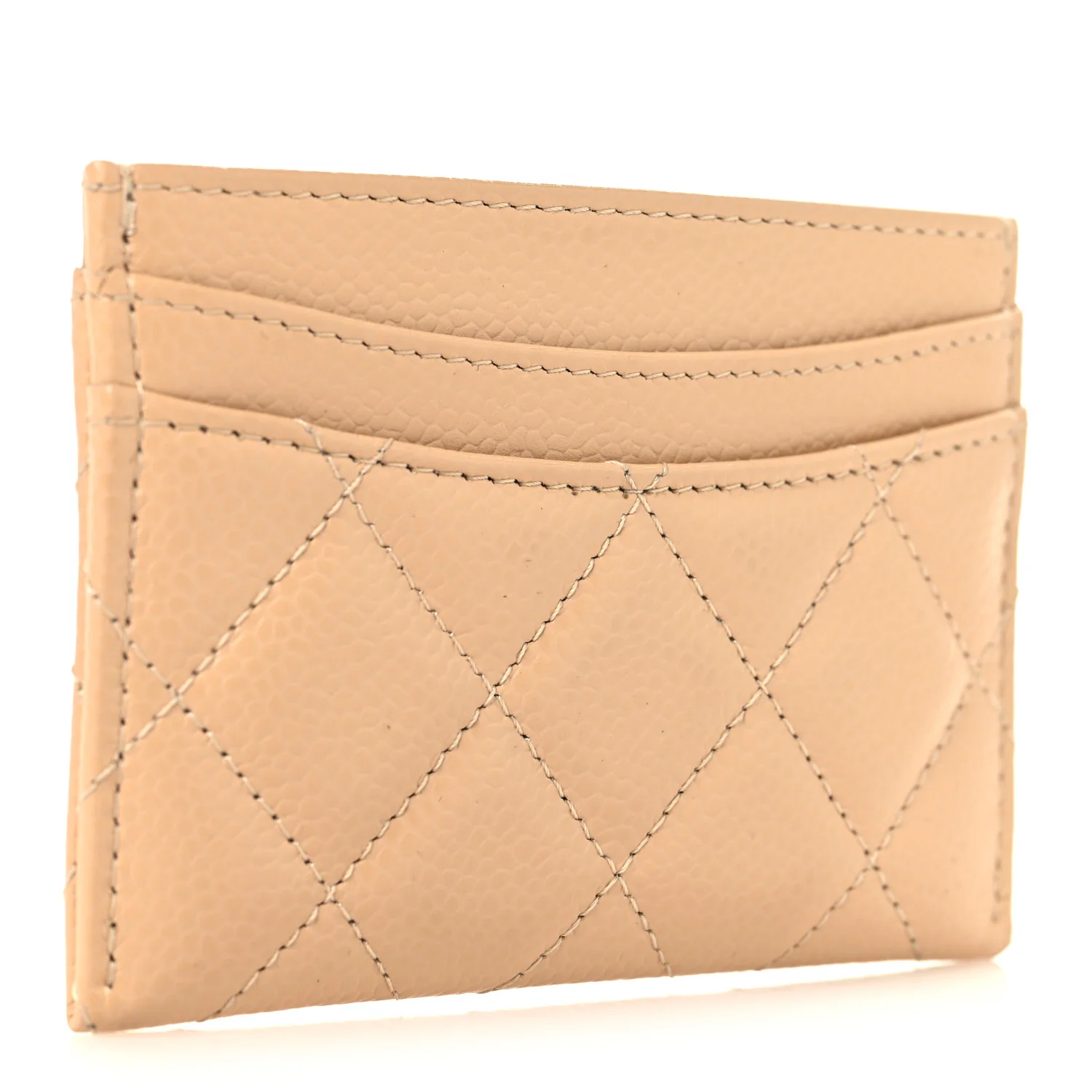 Caviar Quilted Card Holder Beige - Image 3