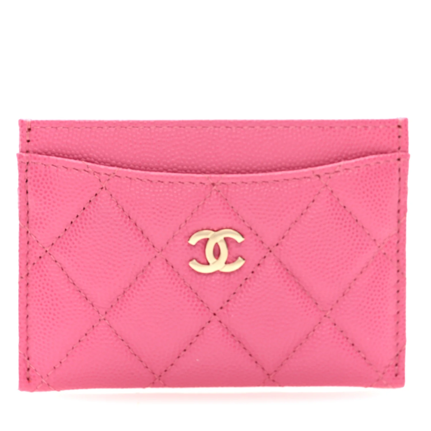 Caviar Quilted Card Holder Dark Pink