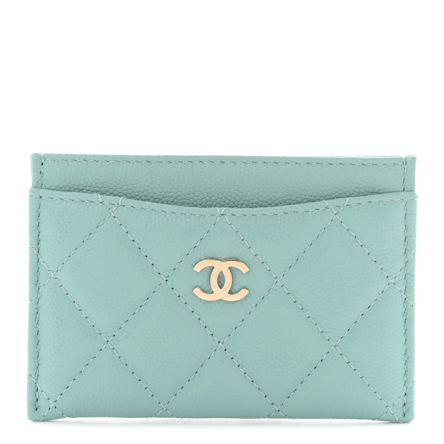 Caviar Quilted Card Holder Light Blue