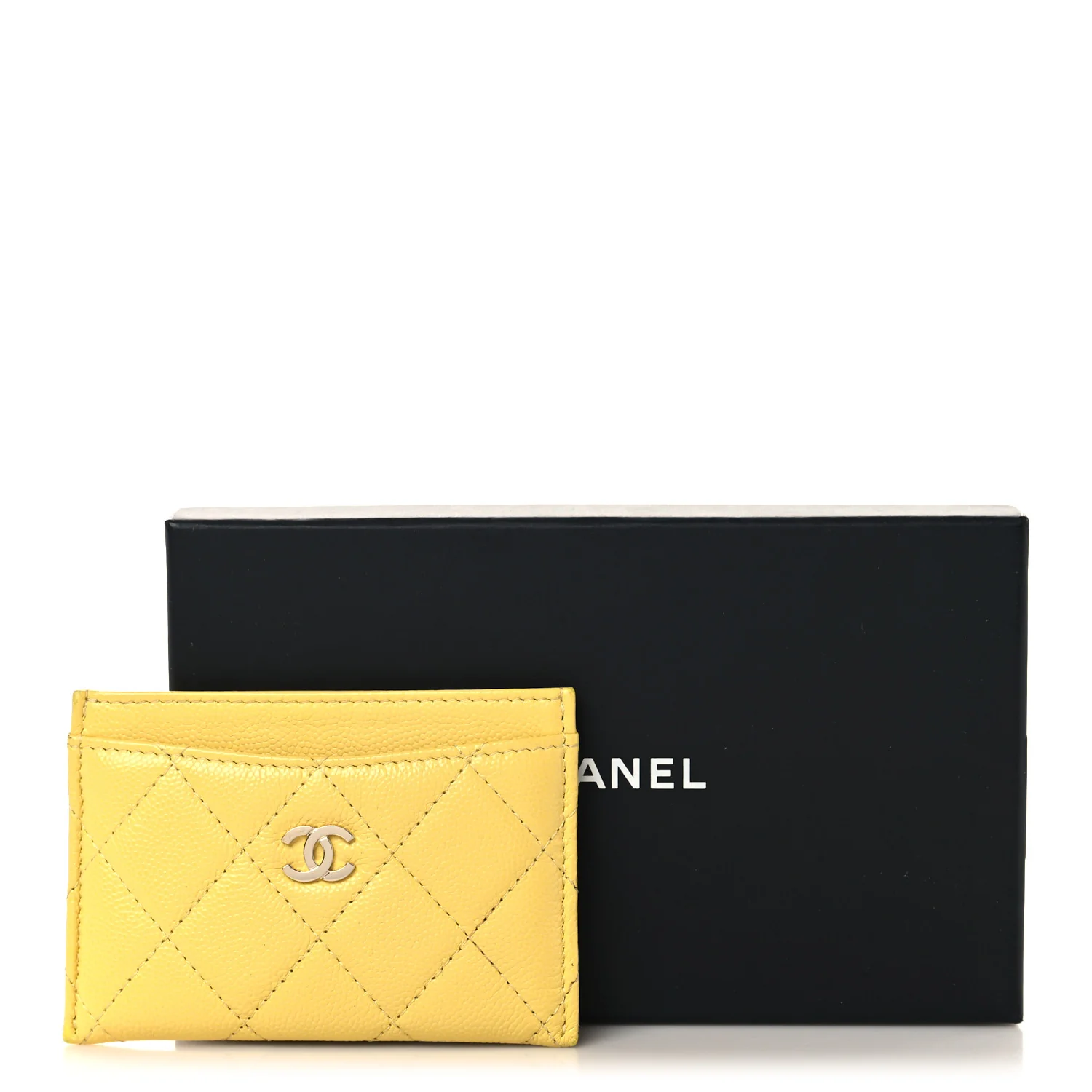 Caviar Quilted Card Holder Yellow - Image 9