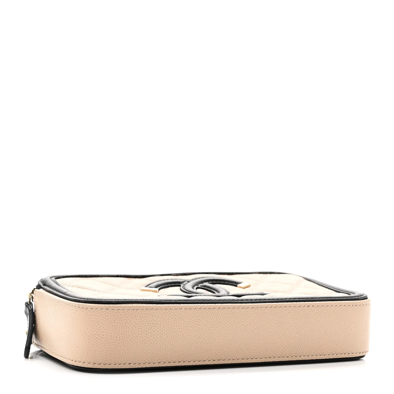Caviar Quilted CC Filigree Clutch With Chain Beige Black - Image 4