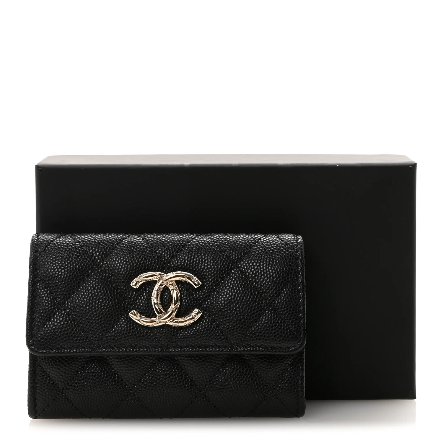 Caviar Quilted CC Flap Card Holder Black - Image 9