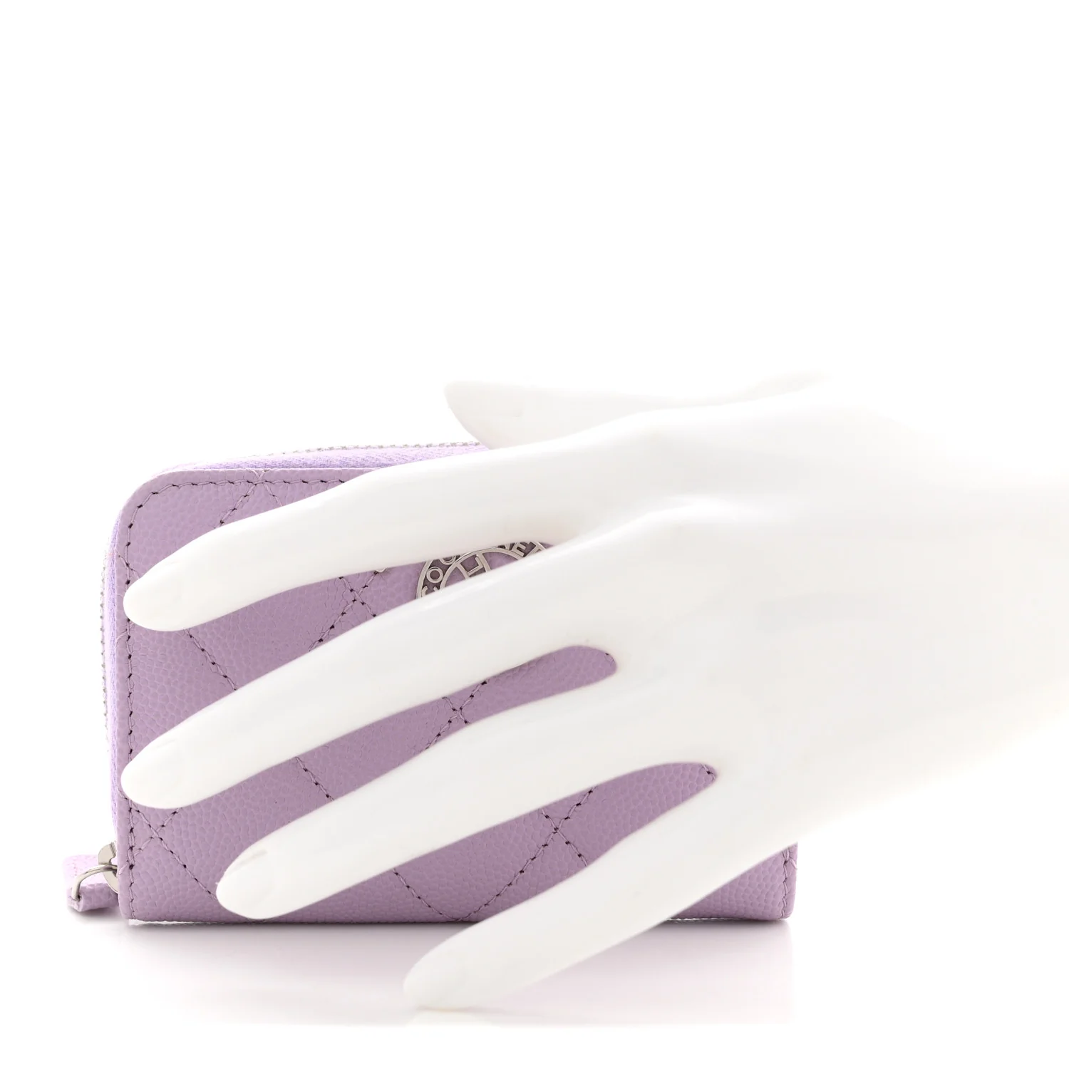 Caviar Quilted CC Logo Zip Coin Purse Purple - Image 2