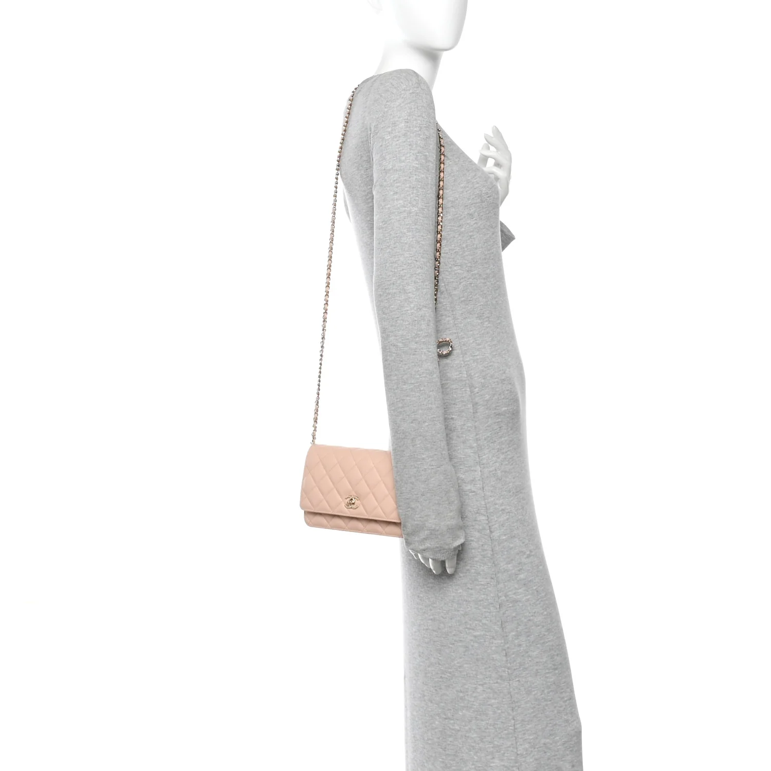 Caviar Quilted CC Turnlock Wallet On Chain WOC Beige - Image 2