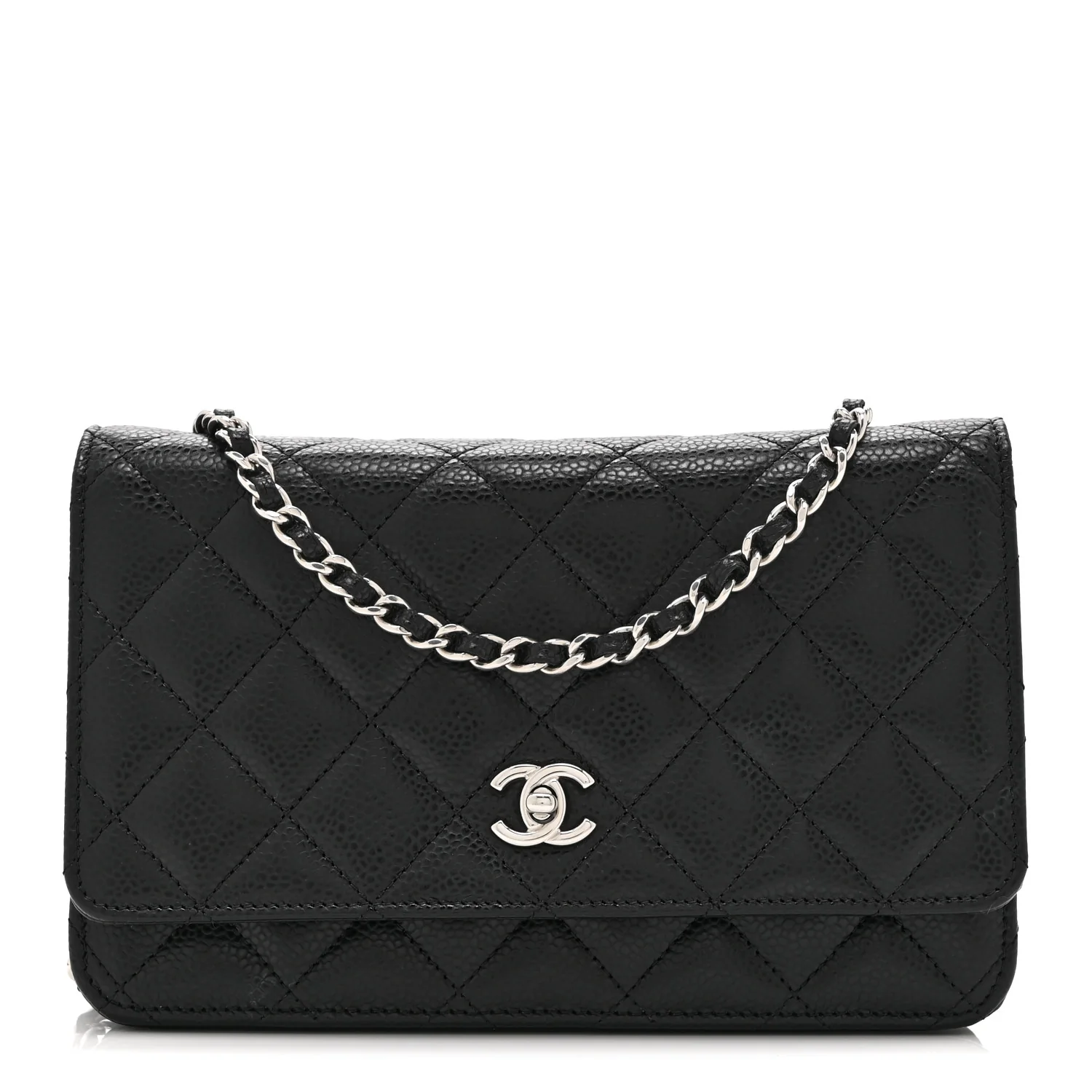 Caviar Quilted CC Turnlock Wallet On Chain WOC Black