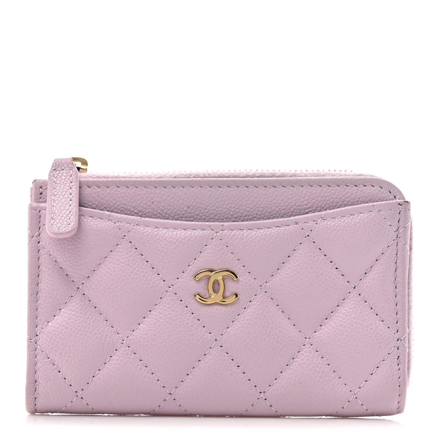 Caviar Quilted CC Zip Around Card Holder Light Purple