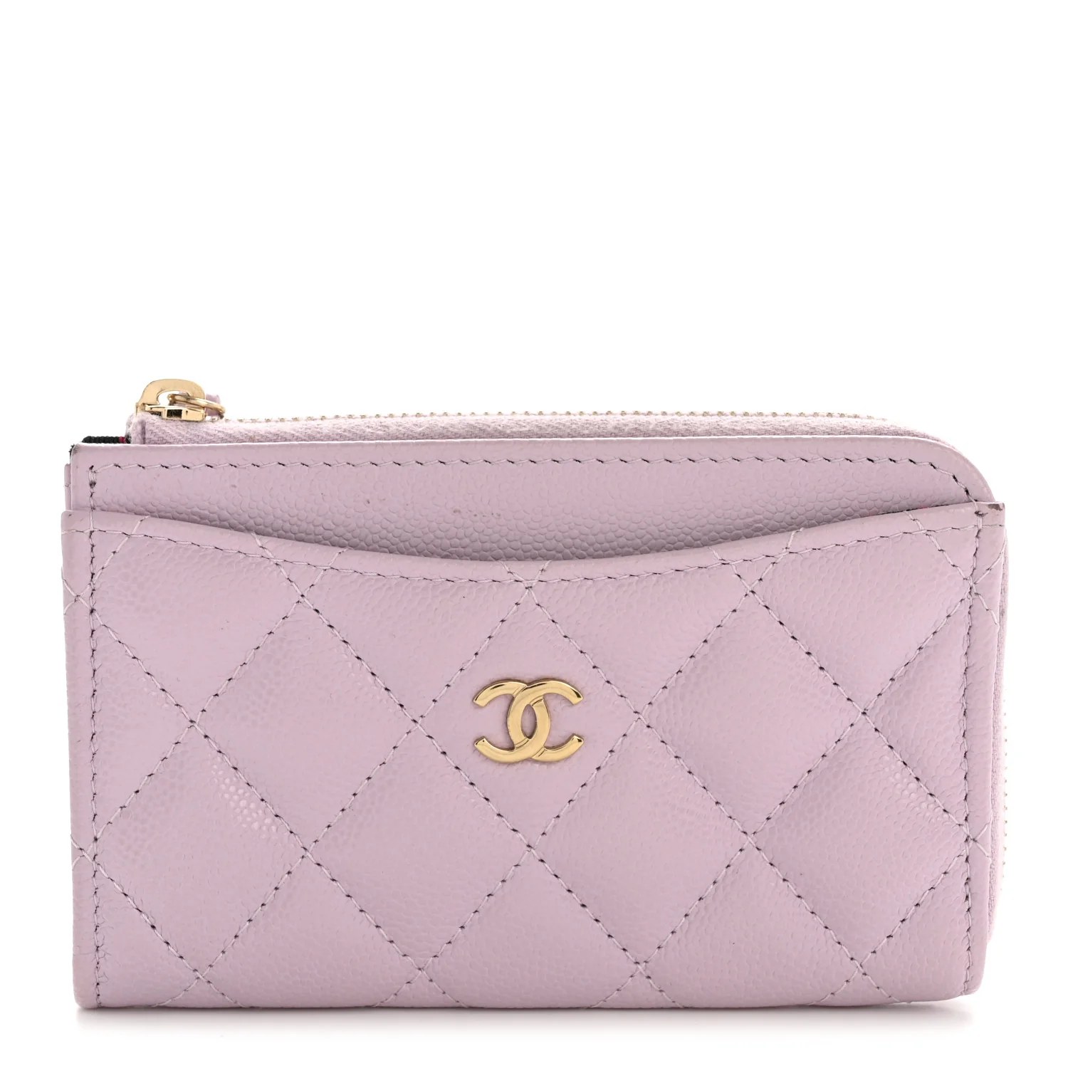 Caviar Quilted CC Zip Around Card Holder Light Purple