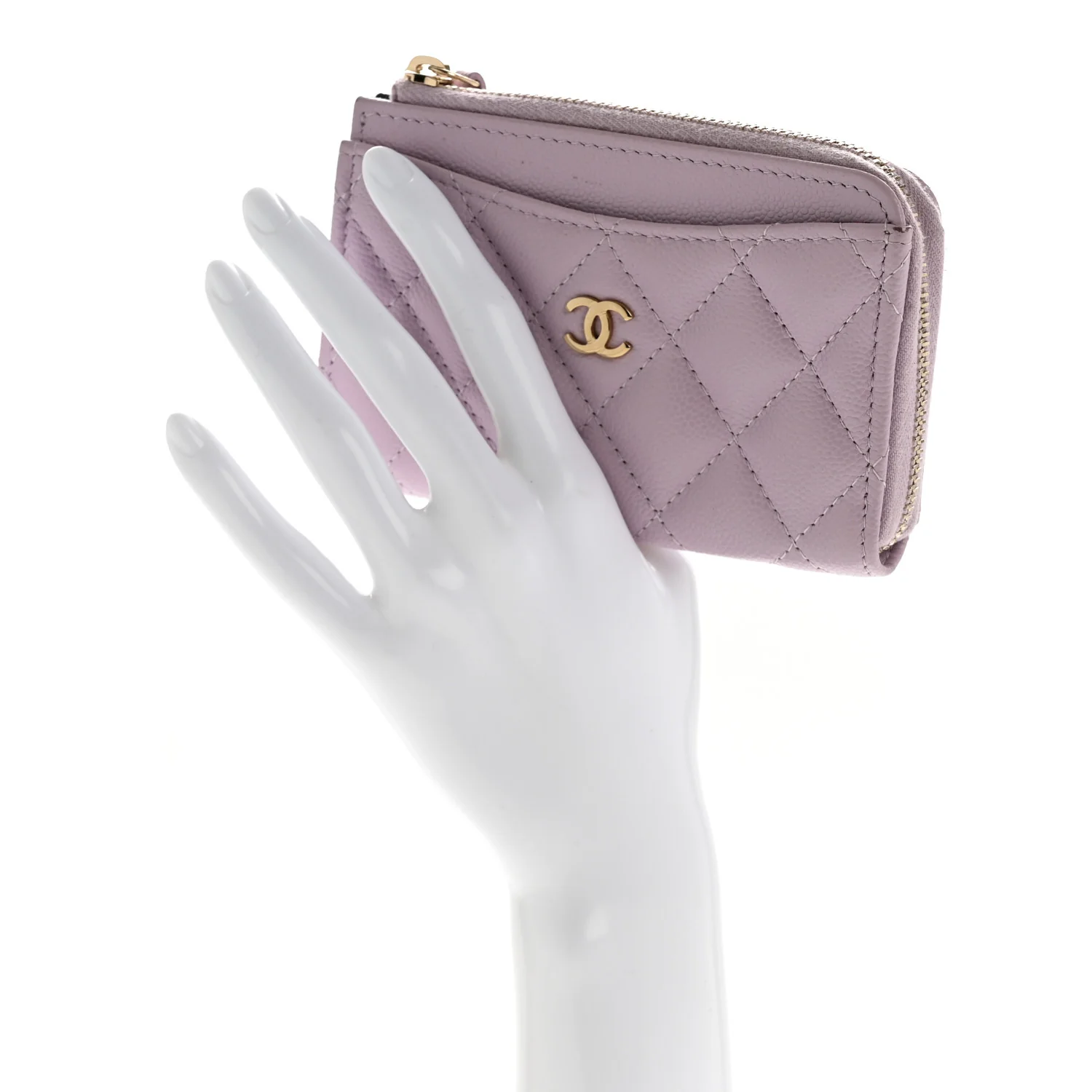 Caviar Quilted CC Zip Around Card Holder Light Purple - Image 2